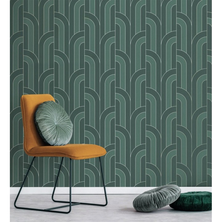 Papel pintado geométrico con líneas metalizadas estilo Art Decó - Century Lines 681291