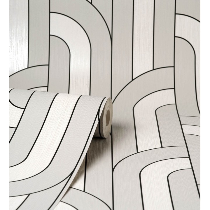 Papel pintado geométrico con líneas metalizadas estilo Art Decó - Century Lines 681292