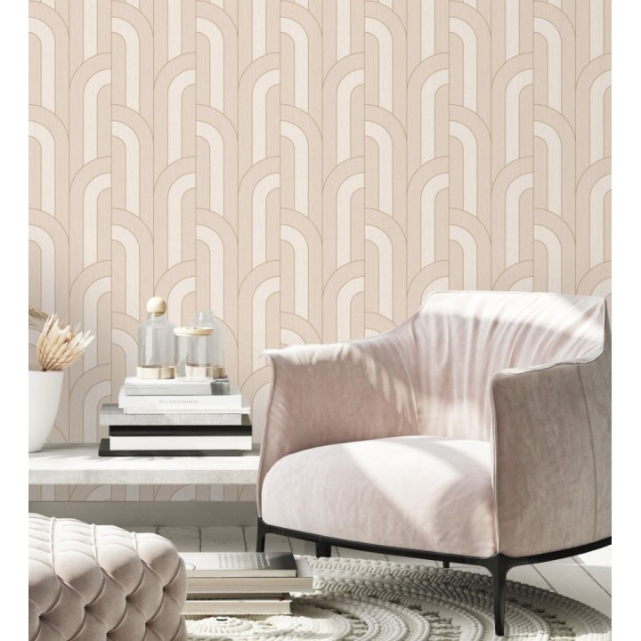 Papel pintado geométrico con líneas metalizadas estilo Art Decó - Century Lines 681293