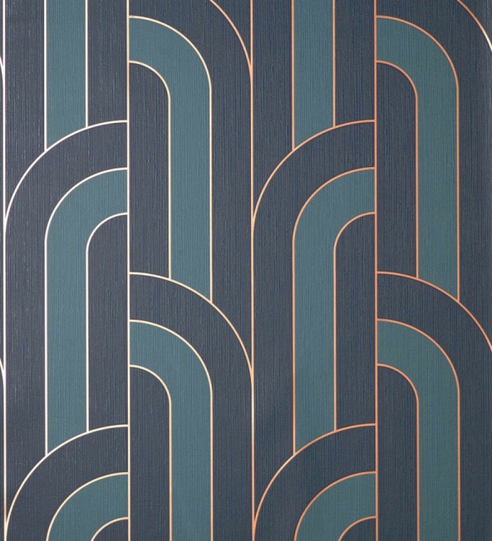 Papel pintado geométrico con líneas metalizadas estilo Art Decó - Century Lines 681294