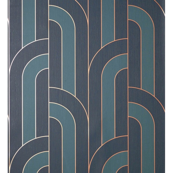 Papel pintado geométrico con líneas metalizadas estilo Art Decó - Century Lines 681294