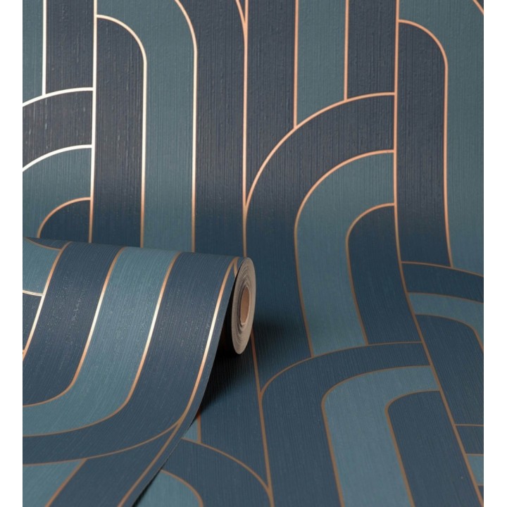 Papel pintado geométrico con líneas metalizadas estilo Art Decó - Century Lines 681294