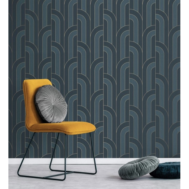 Papel pintado geométrico con líneas metalizadas estilo Art Decó - Century Lines 681294