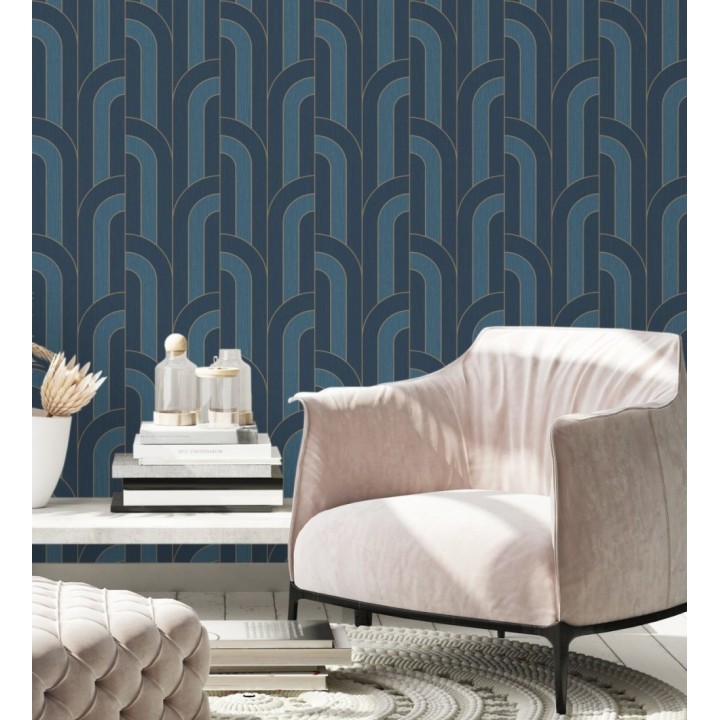 Papel pintado geométrico con líneas metalizadas estilo Art Decó - Century Lines 681294