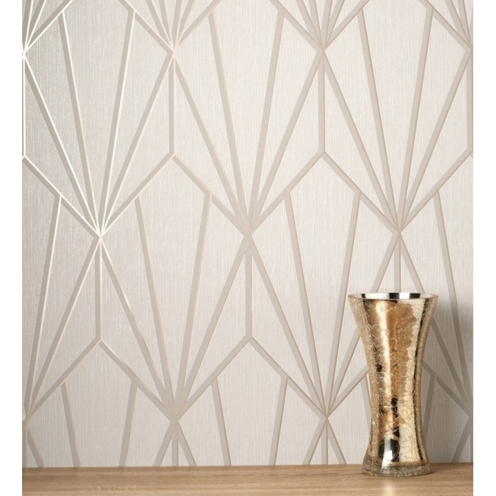 Papel pintado geométrico con líneas metalizadas estilo Art Decó - Cartier Lines 681295