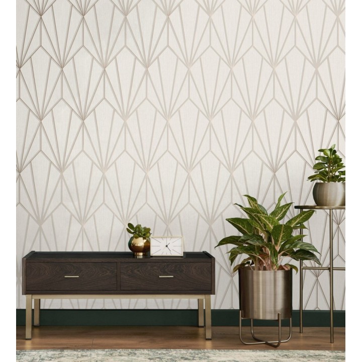 Papel pintado geométrico con líneas metalizadas estilo Art Decó - Cartier Lines 681295