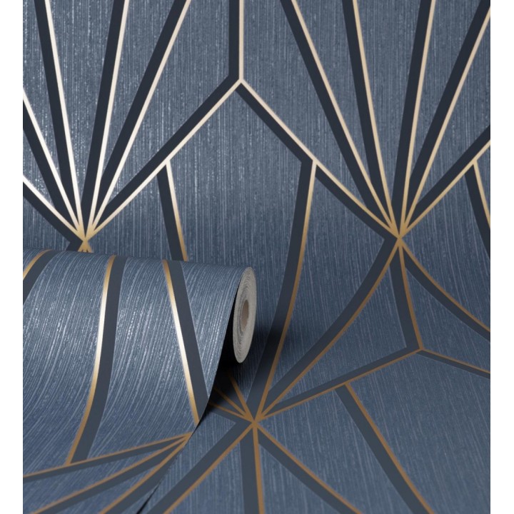 Papel pintado geométrico con líneas metalizadas estilo Art Decó - Cartier Lines 681296