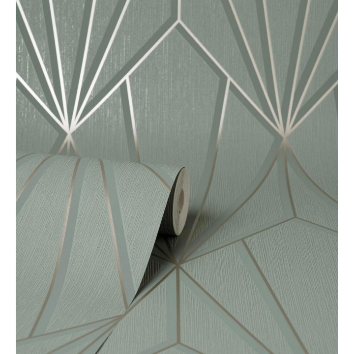 Papel pintado geométrico con líneas metalizadas estilo Art Decó - Cartier Lines 681297