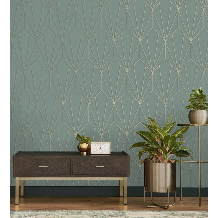 Papel pintado geométrico con líneas metalizadas estilo Art Decó - Cartier Lines 681297