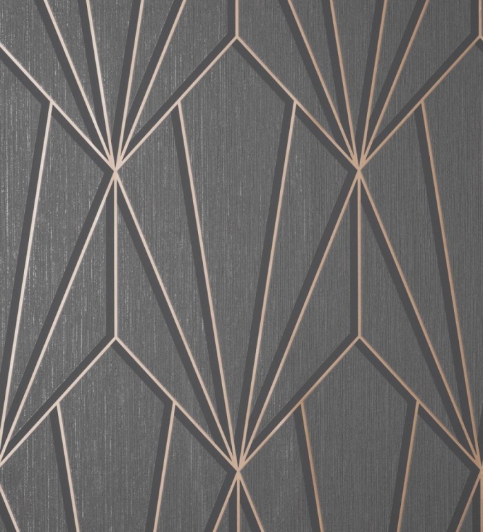 Papel pintado geométrico con líneas metalizadas estilo Art Decó - Cartier Lines 681298