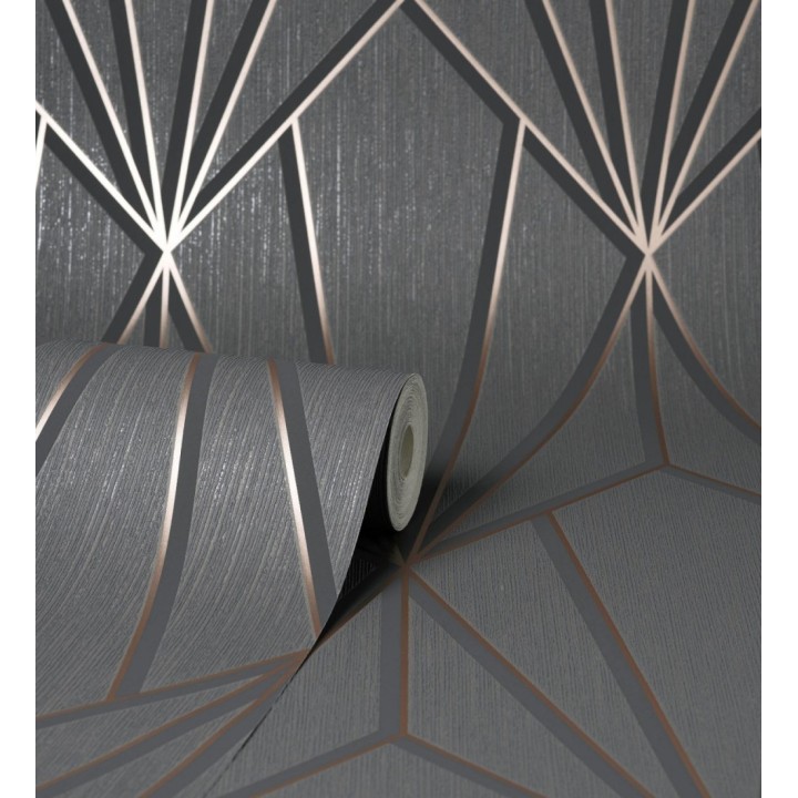 Papel pintado geométrico con líneas metalizadas estilo Art Decó - Cartier Lines 681298