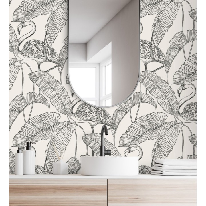 Papel pintado hojas tropicales negro y blanco - Luxury Flamand 681299