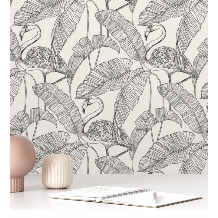 Papel pintado hojas tropicales negro y blanco - Luxury Flamand 681299