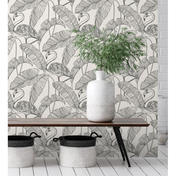 Papel pintado hojas tropicales negro y blanco - Luxury Flamand 681299