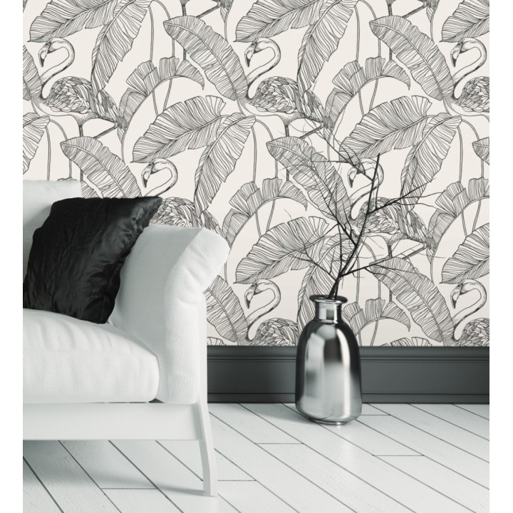 Papel pintado hojas tropicales negro y blanco - Luxury Flamand 681299