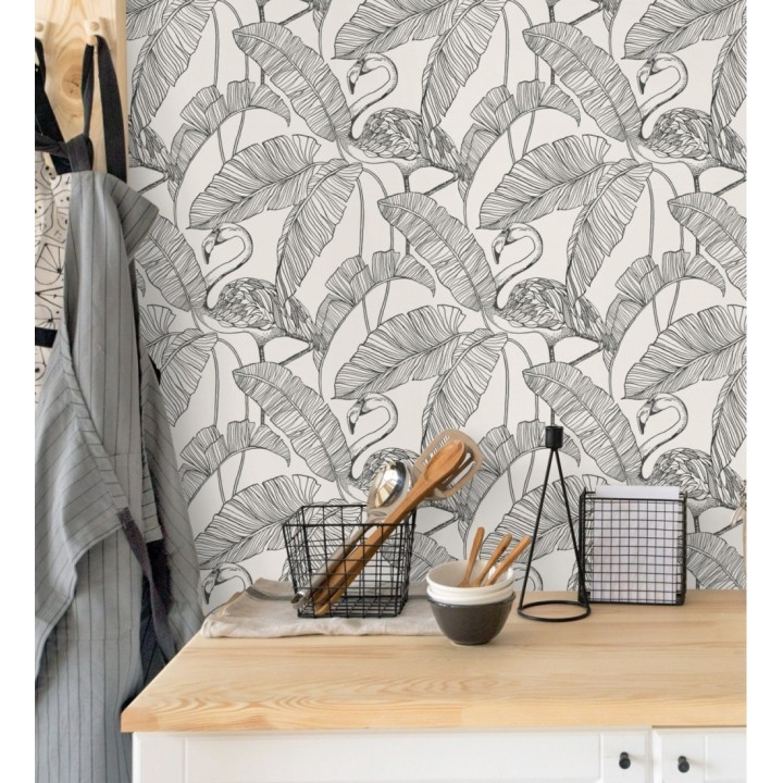 Papel pintado hojas tropicales negro y blanco - Luxury Flamand 681299