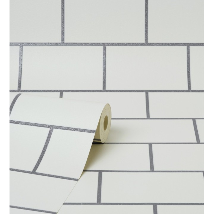 Papel pintado dibujo de azulejos con líneas metalizadas estilo Art Decó - Last Station 681308