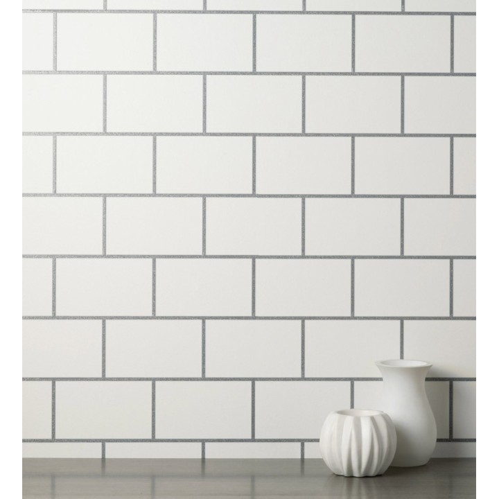 Papel pintado dibujo de azulejos con líneas metalizadas estilo Art Decó - Last Station 681308