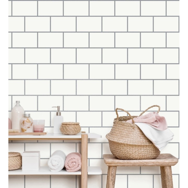 Papel pintado dibujo de azulejos con líneas metalizadas estilo Art Decó - Last Station 681308