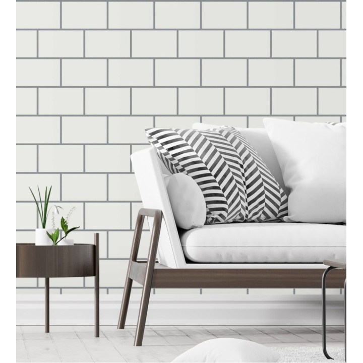 Papel pintado dibujo de azulejos con líneas metalizadas estilo Art Decó - Last Station 681308