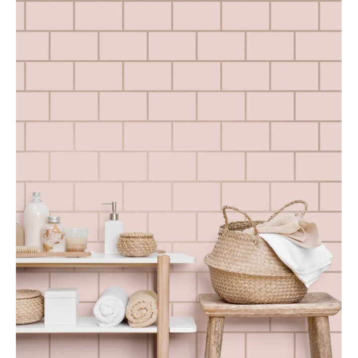 Papel pintado dibujo de azulejos con líneas metalizadas estilo Art Decó - Last Station 681309