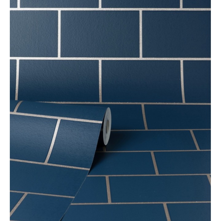 Papel pintado dibujo de azulejos con líneas metalizadas estilo Art Decó - Last Station 681310