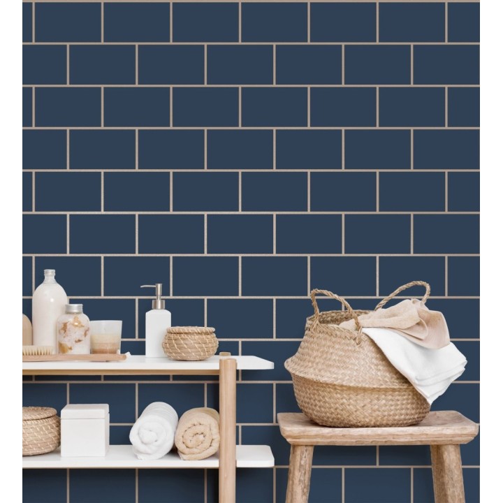 Papel pintado dibujo de azulejos con líneas metalizadas estilo Art Decó - Last Station 681310