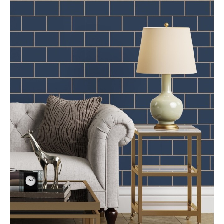 Papel pintado dibujo de azulejos con líneas metalizadas estilo Art Decó - Last Station 681310