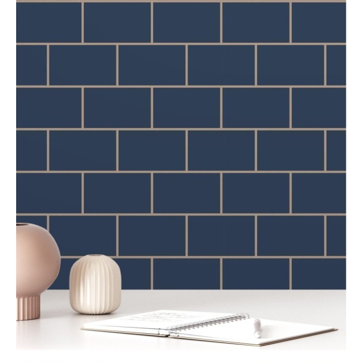 Papel pintado dibujo de azulejos con líneas metalizadas estilo Art Decó - Last Station 681310