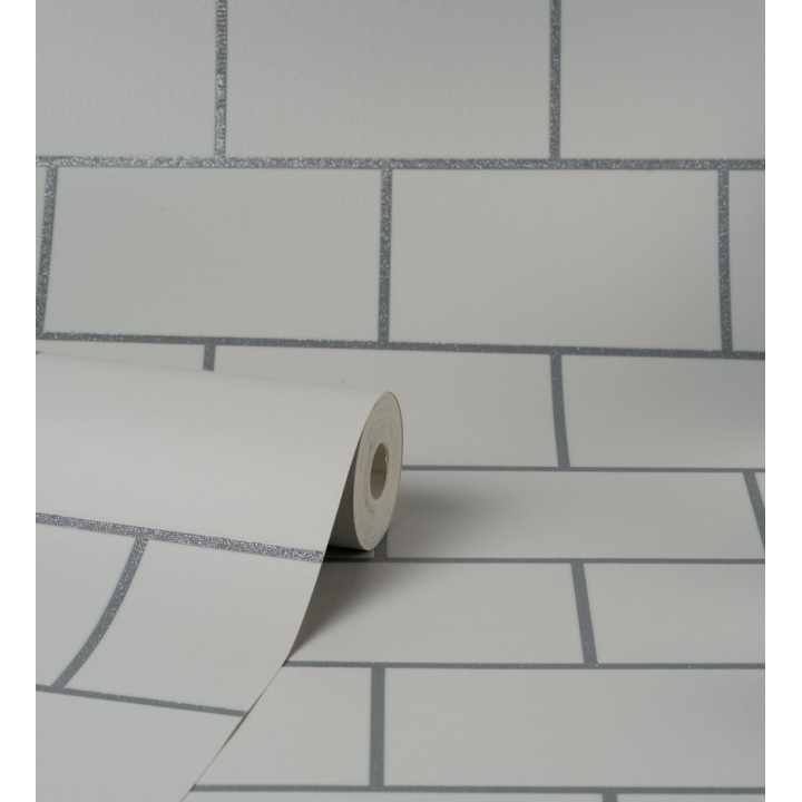 Papel pintado dibujo de azulejos con líneas metalizadas estilo Art Decó - Last Station 681311