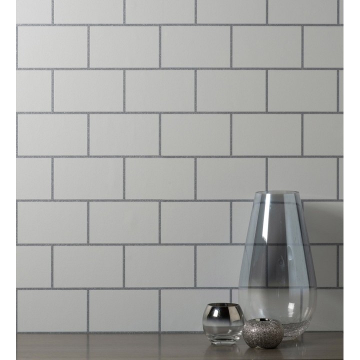 Papel pintado dibujo de azulejos con líneas metalizadas estilo Art Decó - Last Station 681311