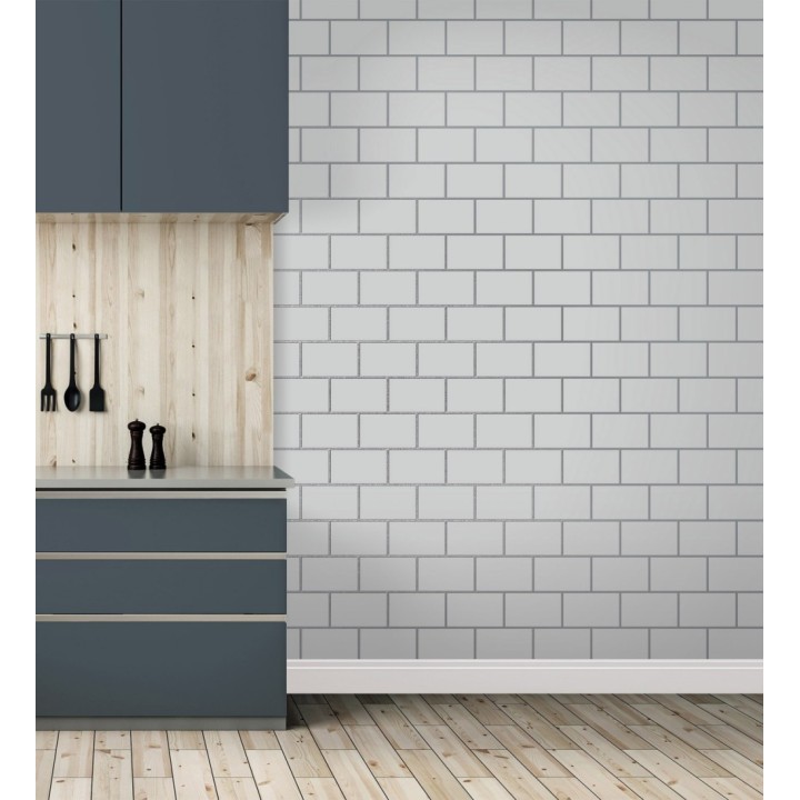 Papel pintado dibujo de azulejos con líneas metalizadas estilo Art Decó - Last Station 681311