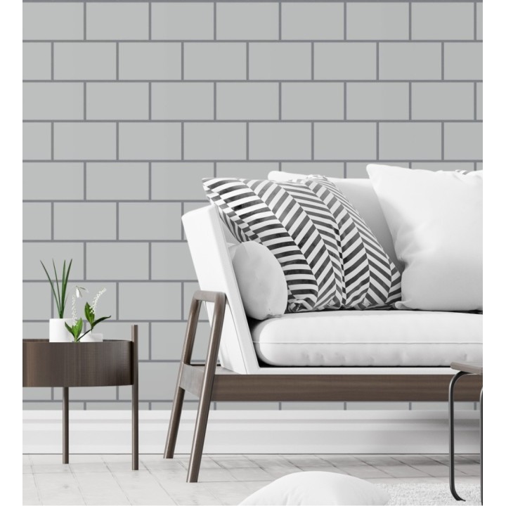 Papel pintado dibujo de azulejos con líneas metalizadas estilo Art Decó - Last Station 681311