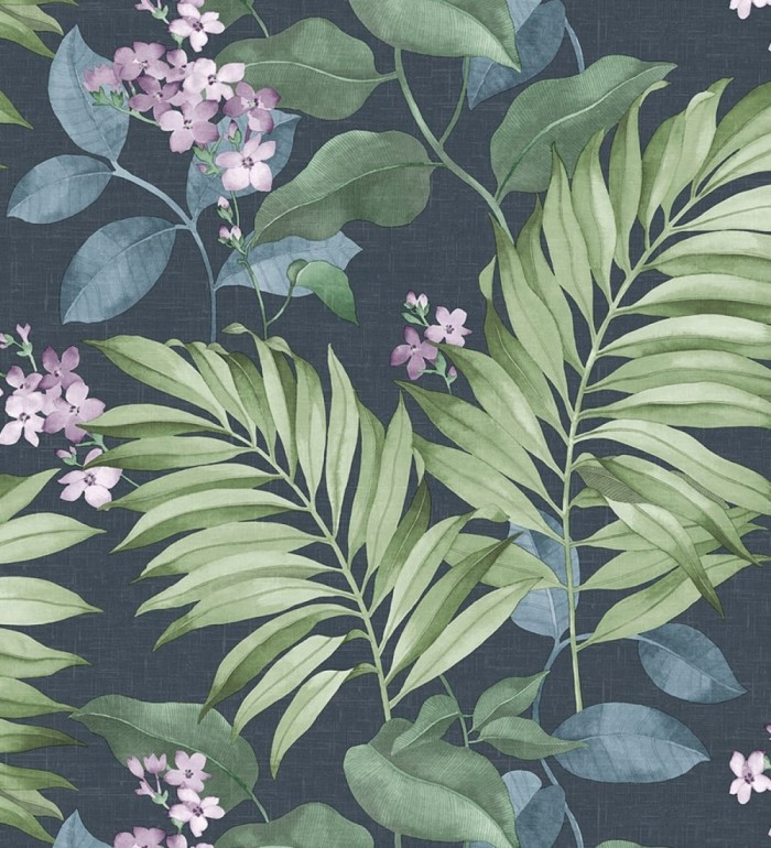 Papel pintado hojas tropicales con flores románticas - Nayarit Flowers 681323