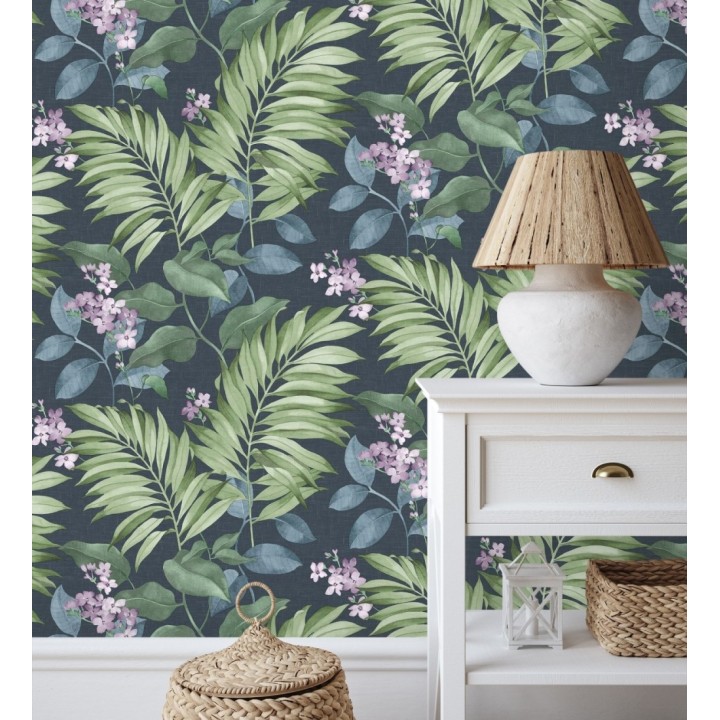 Papel pintado hojas tropicales con flores románticas - Nayarit Flowers 681323