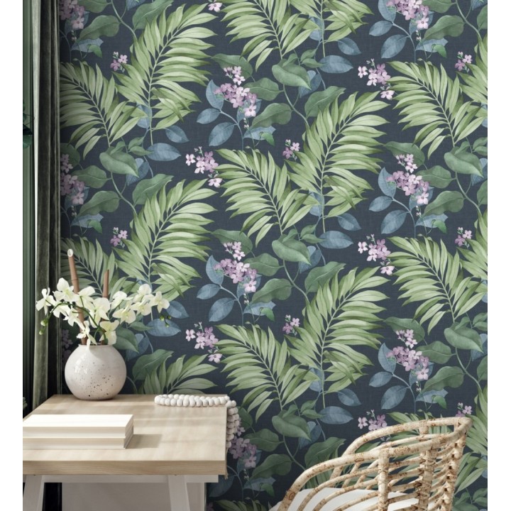 Papel pintado hojas tropicales con flores románticas - Nayarit Flowers 681323