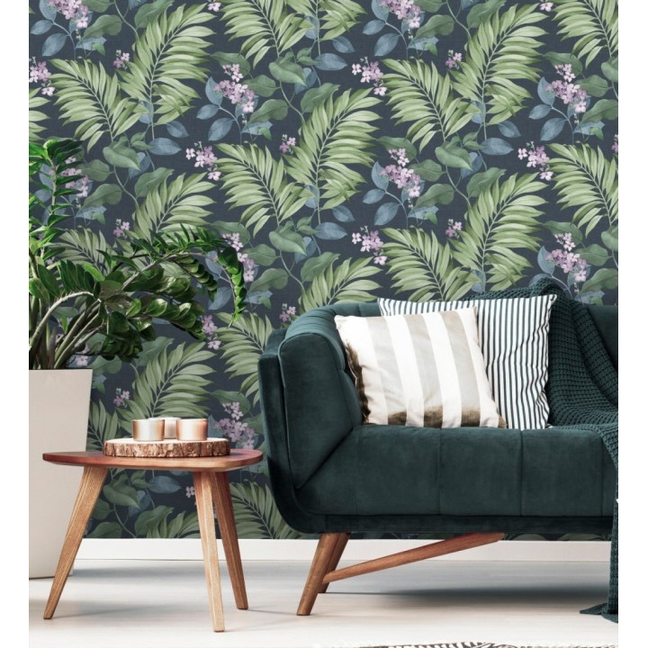 Papel pintado hojas tropicales con flores románticas - Nayarit Flowers 681323