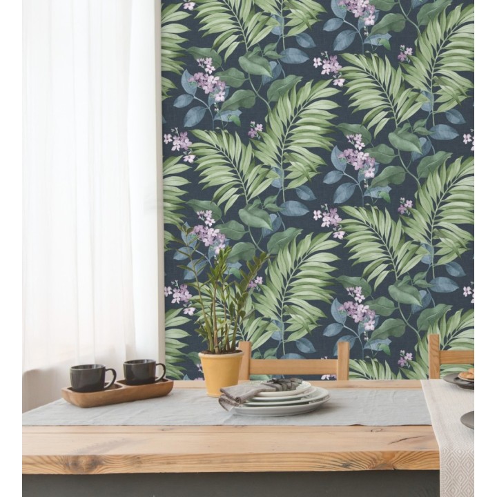 Papel pintado hojas tropicales con flores románticas - Nayarit Flowers 681323