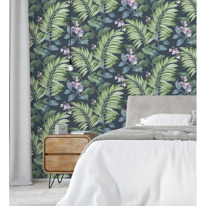 Papel pintado hojas tropicales con flores románticas - Nayarit Flowers 681323