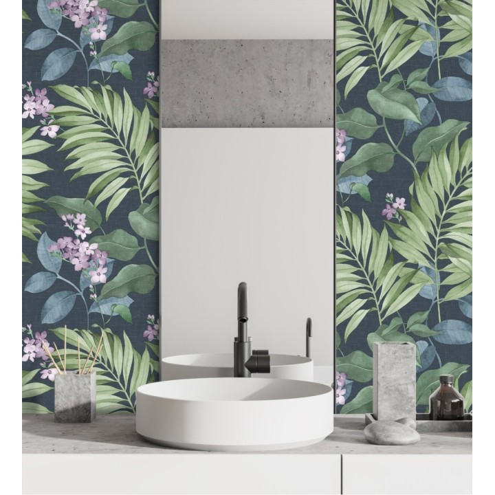 Papel pintado hojas tropicales con flores románticas - Nayarit Flowers 681323