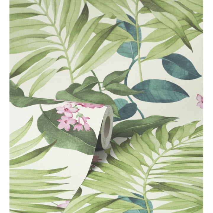 Papel pintado hojas tropicales con flores románticas - Nayarit Flowers 681324