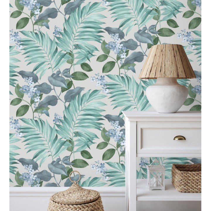 Papel pintado hojas tropicales con flores románticas - Nayarit Flowers 681325