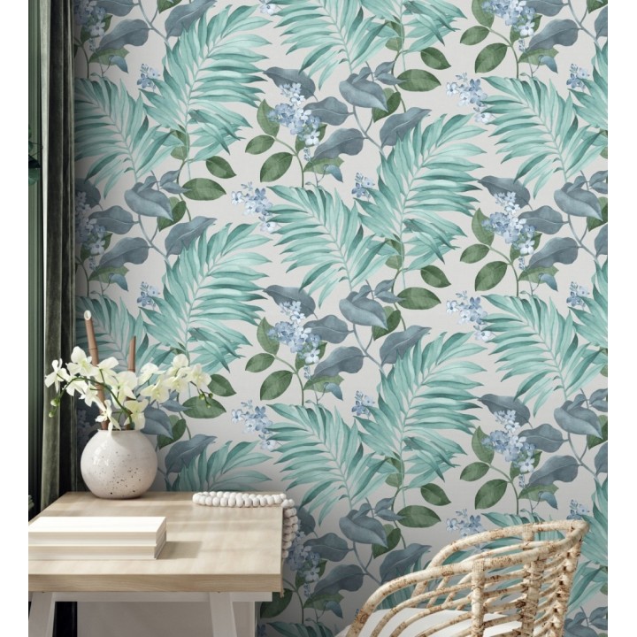 Papel pintado hojas tropicales con flores románticas - Nayarit Flowers 681325