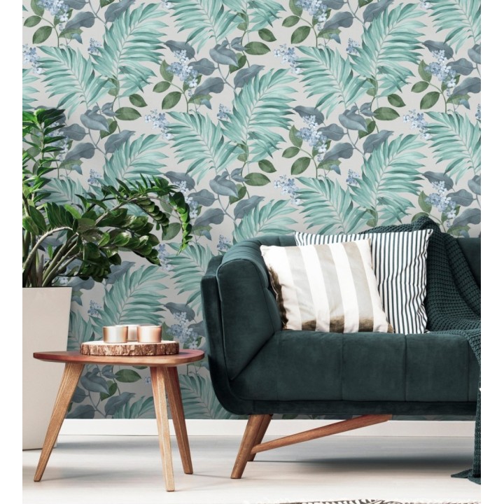 Papel pintado hojas tropicales con flores románticas - Nayarit Flowers 681325