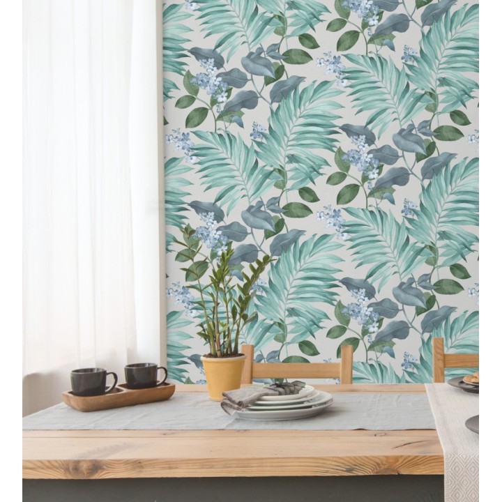 Papel pintado hojas tropicales con flores románticas - Nayarit Flowers 681325