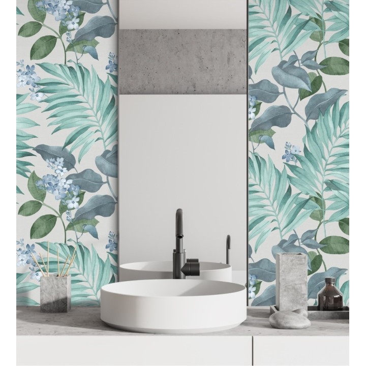 Papel pintado hojas tropicales con flores románticas - Nayarit Flowers 681325