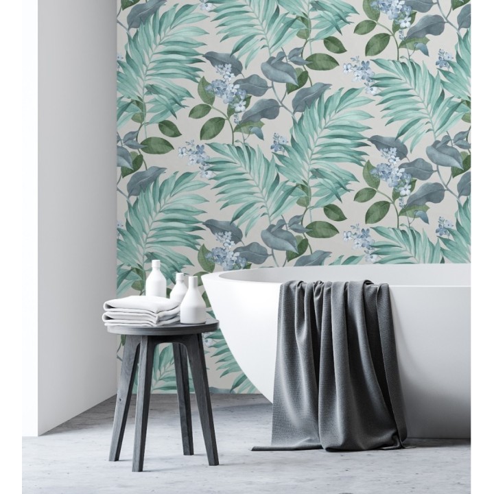 Papel pintado hojas tropicales con flores románticas - Nayarit Flowers 681325