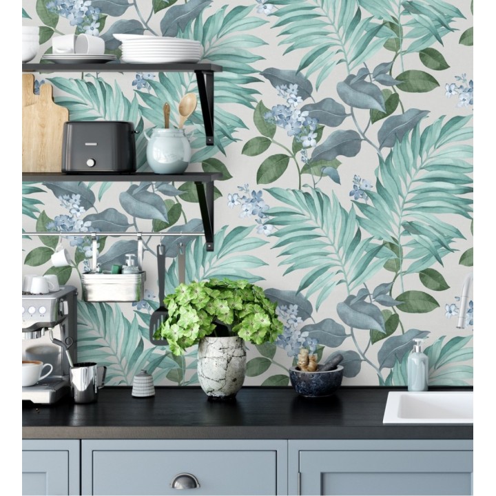 Papel pintado hojas tropicales con flores románticas - Nayarit Flowers 681325