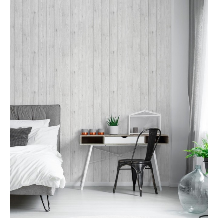 Papel pintado madera blanca mate - Newport 681336