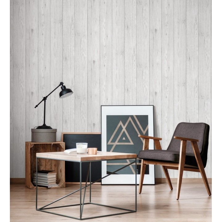 Papel pintado madera blanca mate - Newport 681336